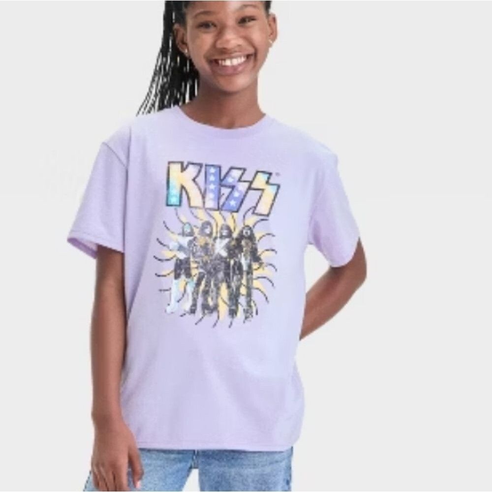 Kiss Kids Graphic T-Shirt Light Purple Oversized Band Tee New With Retail Tags - Picture 2 of 15